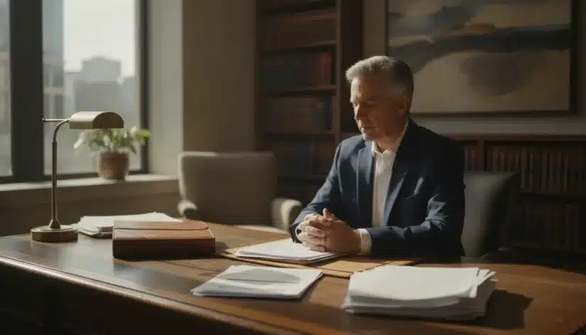 Atlanta attorney reviewing medical bills and a settlement letter at a desk